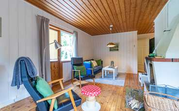 Wohnbereich mit TV und Kamin Ferienhaus Granlunden